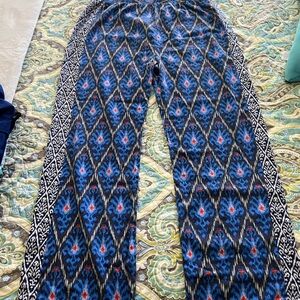 Hester & Orchard Blue Ikat Pattern Linen Blend Wide Leg Pants